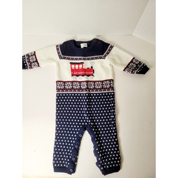 Janie and Jack Train & Fair Isle Knit Romper 3-6 months - Picture 1 of 4